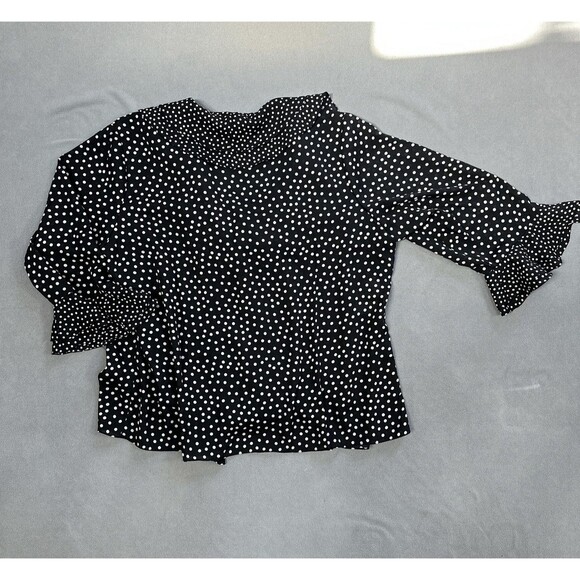 Jones New York Shirt Womens 2X Black White Polka Dot Ruffle Sheer Blouse LS - Picture 9 of 11